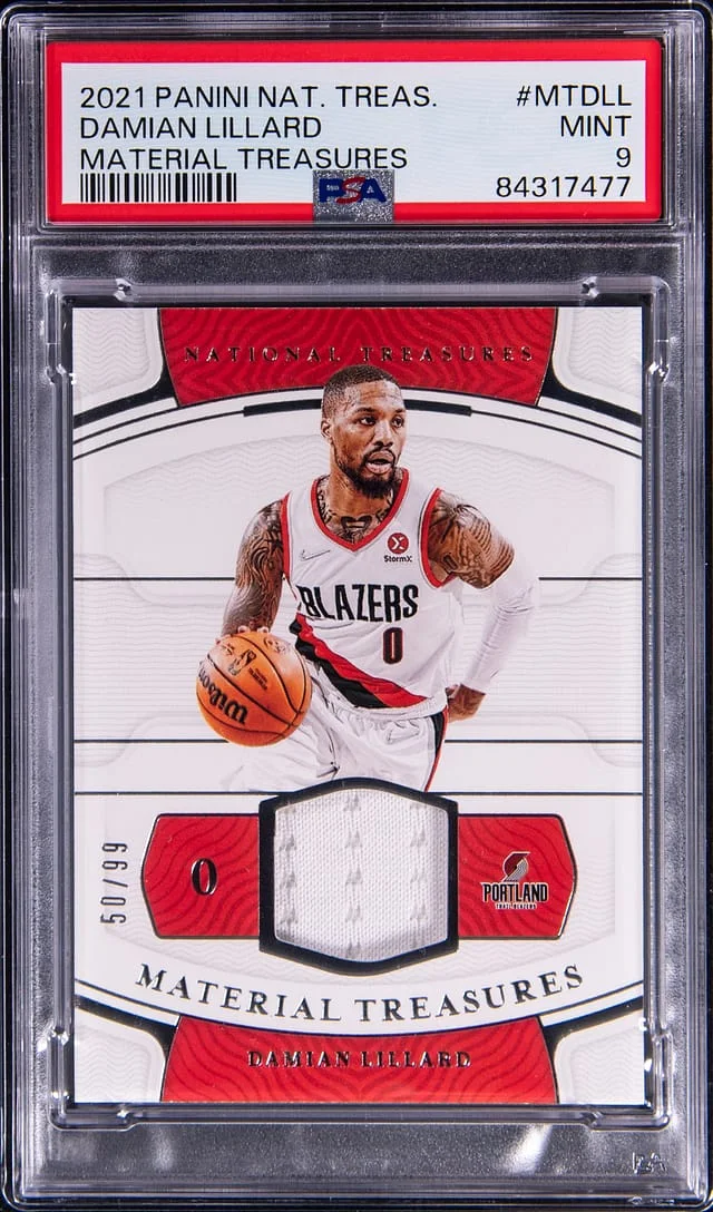 2021-22 Panini National Treasures Damian Lillard Material Treasures #MT-DLL card image