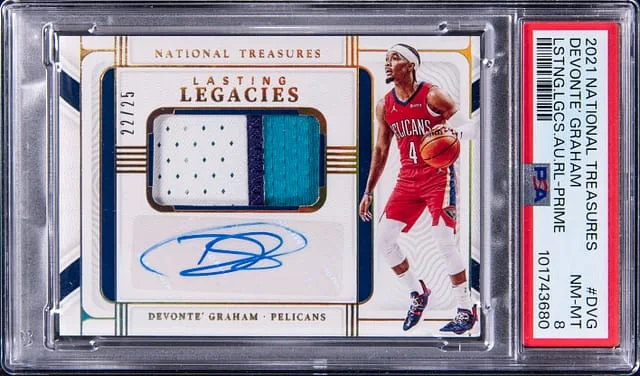 2021-22 Panini National Treasures Devonte' Graham Lasting Legacies Autograph Relic Prime #LL-DVG card image