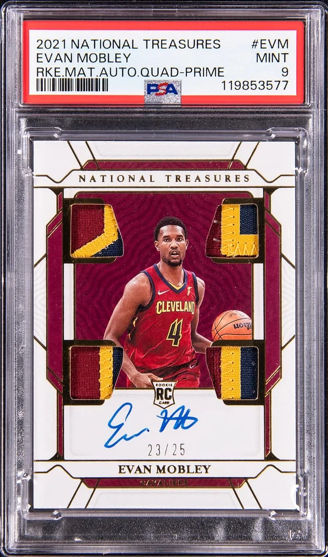 2021-22 Panini National Treasures Evan Mobley Material Autograph Quad Prime #RMQ-EVM card image