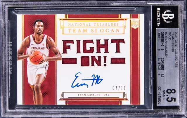 2021-22 Panini National Treasures Evan Mobley Collegiate Team Logos Gold #TSS-EM card image