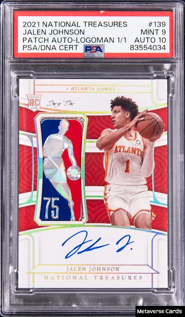 2021-22 Panini National Treasures Jalen Johnson Patch Autograph (RPA) Logoman #139 card image