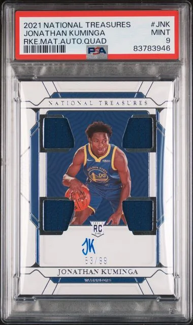 2021-22 Panini National Treasures Jonathan Kuminga Materials Autographs Quad #JNK card image