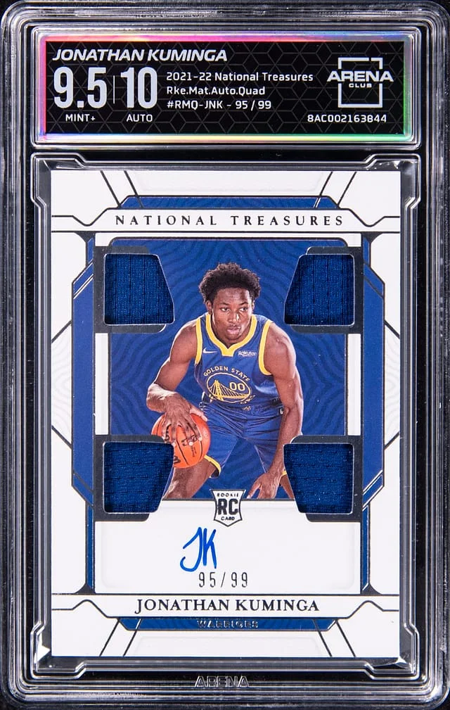 2021-22 Panini National Treasures Jonathan Kuminga Material Autograph Quad #RMQ-JNK card image