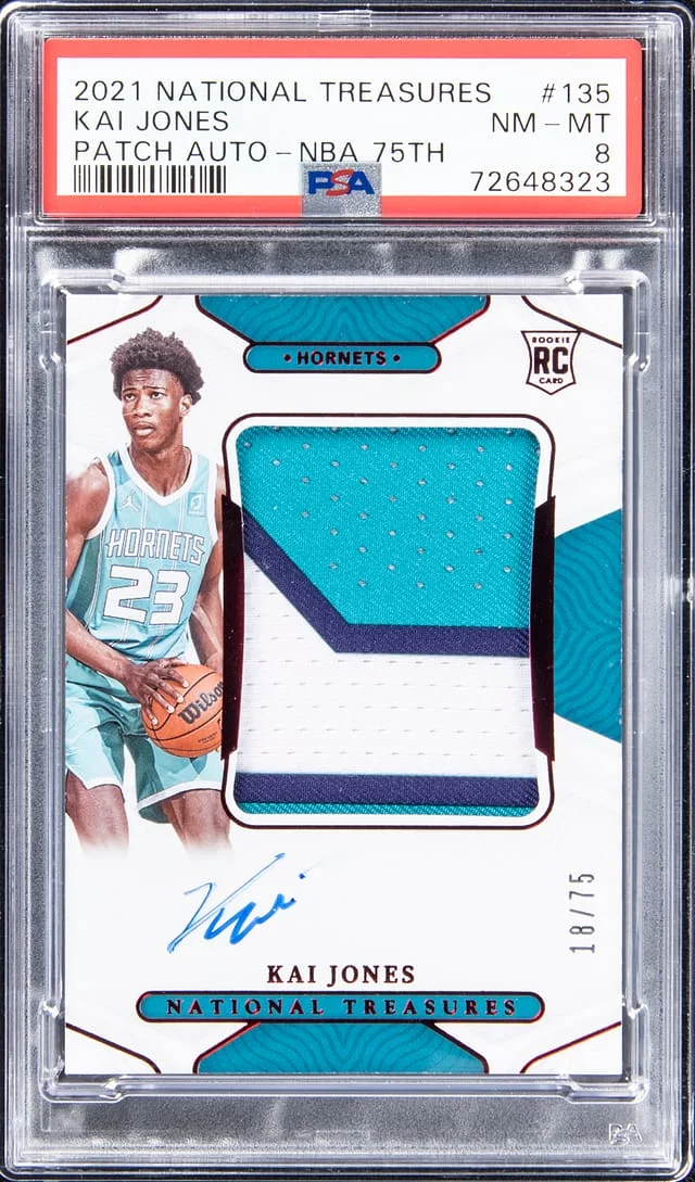2021-22 Panini National Treasures Kai Jones Patch Autograph (RPA) NBA 75th Anniversary Foil #135 card image