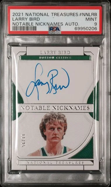2021-22 Panini National Treasures Larry Bird Notable Nicknames Autographs #NN-LRB card image