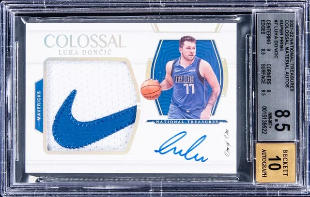 2021-22 Panini National Treasures Luka Doncic Colossal Material Autographs Super Prime #CM-LKD card image
