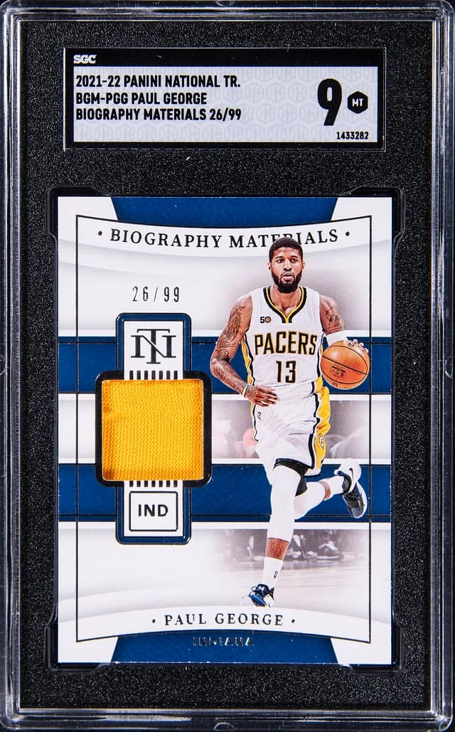2021-22 Panini National Treasures Paul George Biography Materials #BGM-PGG card image
