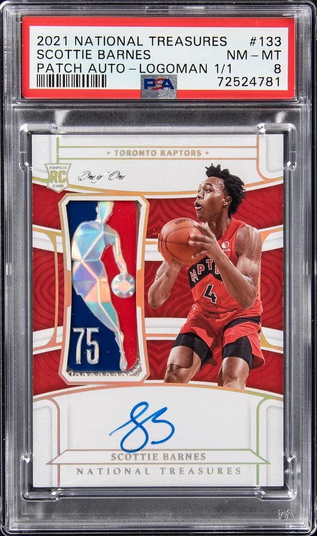 2021-22 Panini National Treasures Scottie Barnes Patch Autograph NBA 75th #133 card image