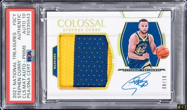 2021-22 Panini National Treasures Stephen Curry Colossal Material Autographs Prime #CM-SCY card image
