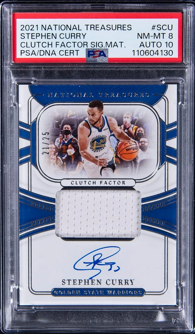 2021-22 Panini National Treasures Stephen Curry Clutch Factor Signature Material #SCU card image