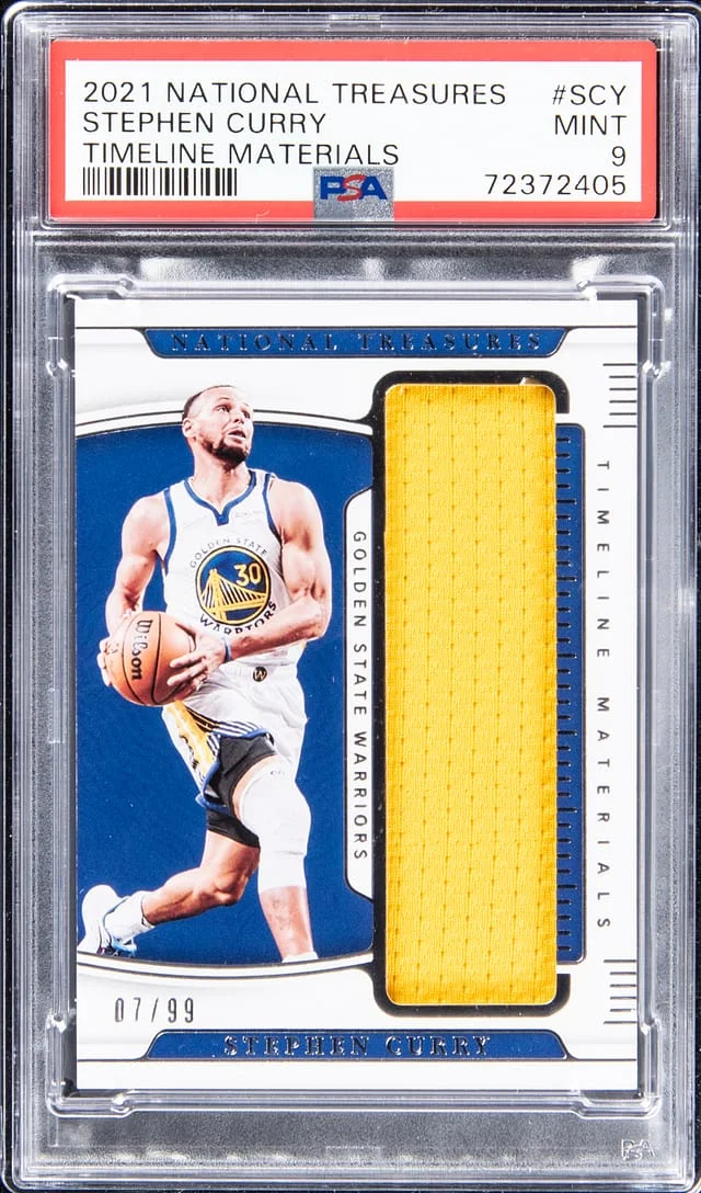 2021-22 Panini National Treasures Stephen Curry Timeline Materials #TM-SCY card image