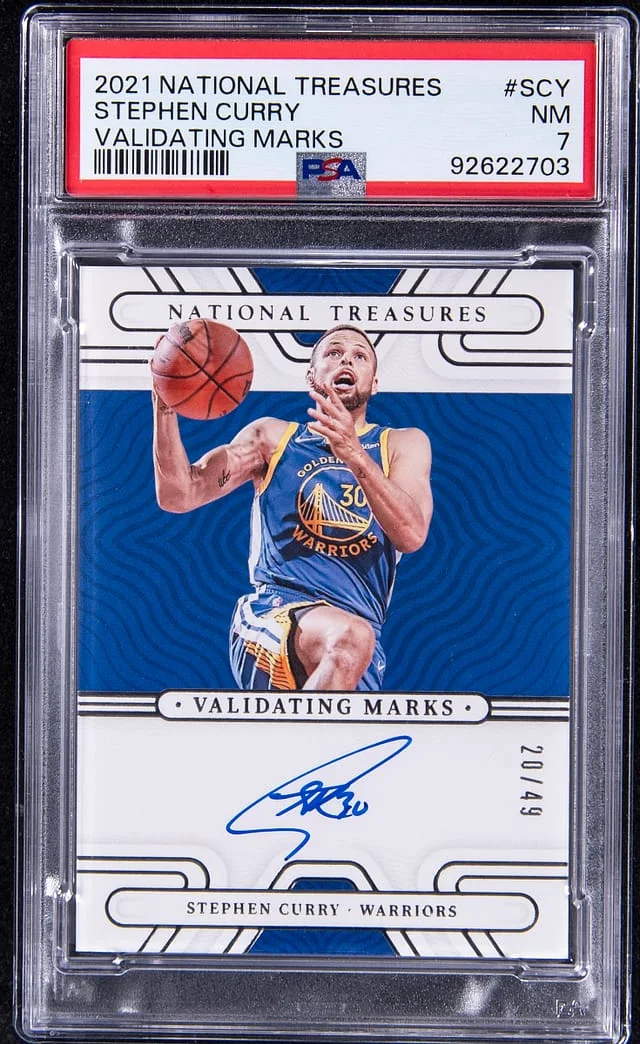 2021-22 Panini National Treasures Stephen Curry Validating Marks #VM-SCY card image