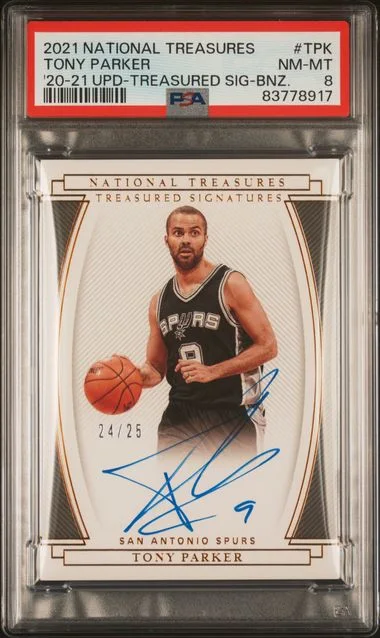 2021-22 Panini National Treasures Tony Parker 2020-21 National Treasures Update Treasured Signatures-Bronze #TPK card image