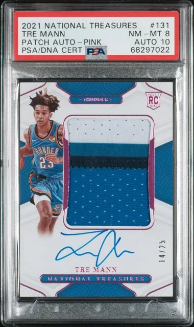2021-22 Panini National Treasures Tre Mann Patch Autograph-Pink #131 card image