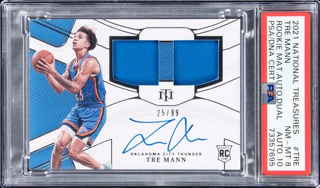 2021-22 Panini National Treasures Tre Mann Materials Autograph Dual #RMD-TRE card image