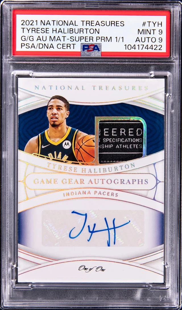 2021-22 Panini National Treasures Tyrese Haliburton Game Gear Autograph Materials Super Prime #GGA-TYH card image