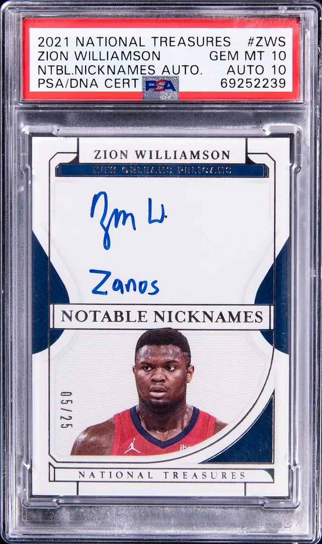 2021-22 Panini National Treasures Zion Williamson Notable Nicknames Autographs #NN-ZWS card image