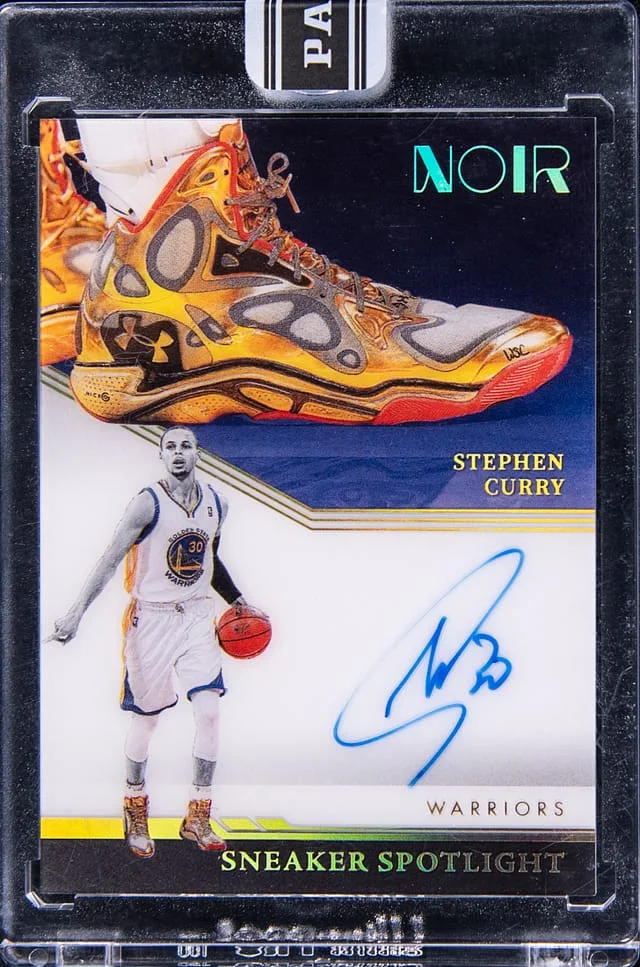 2021-22 Panini Noir Stephen Curry Sneaker Spotlight Signatures '23 Black Box #SNS-SCU card image