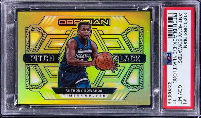 2021-22 Panini Obsidian Anthony Edwards Pitch Black Electirc Etch Yellow Flood #1 card image