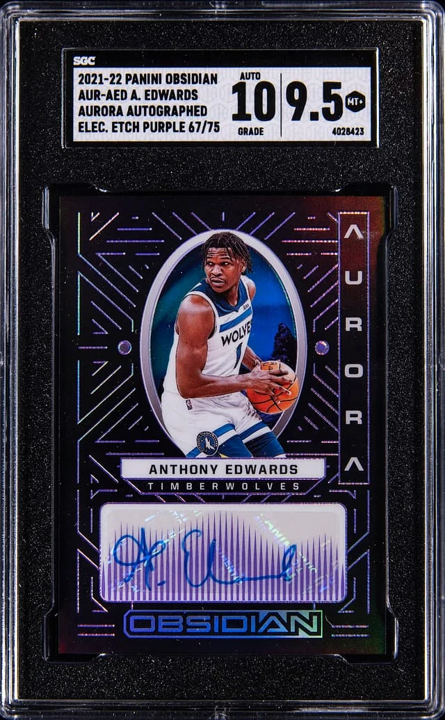 2021-22 Panini Obsidian Anthony Edwards Aurora Autographs Electric Etch Purple #AUR-AED card image