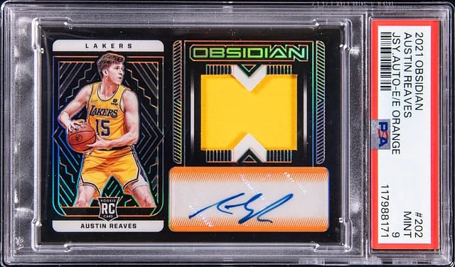 2021-22 Panini Obsidian Austin Reaves Jersey Autograph Electric Etch Orange #202 card image