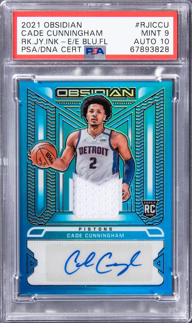 2021-22 Panini Obsidian Cade Cunningham Jersey Ink Electric Blue Flourscent #RJI-CCU card image