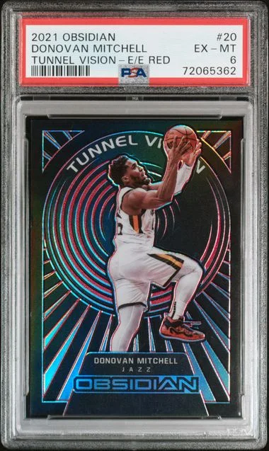 2021-22 Panini Obsidian Donovan Mitchell Tunnel Vision Electric Etch Red #20 card image