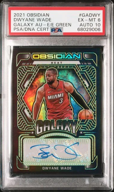 2021-22 Panini Obsidian Dwyane Wade Galaxy Autographs Electric Etch Green #GA-DWY card image