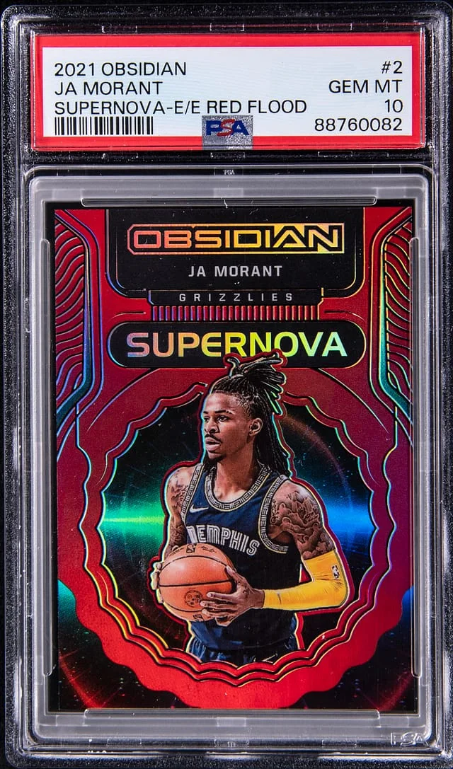 2021-22 Panini Obsidian Ja Morant Supernova Electric Etch Red Flood #2 card image