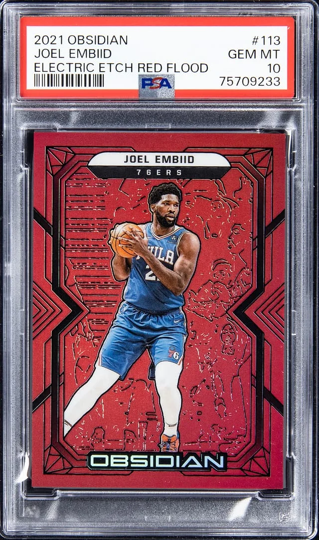 2021-22 Panini Obsidian Joel Embiid Electric Etch Red Flood #113 card image