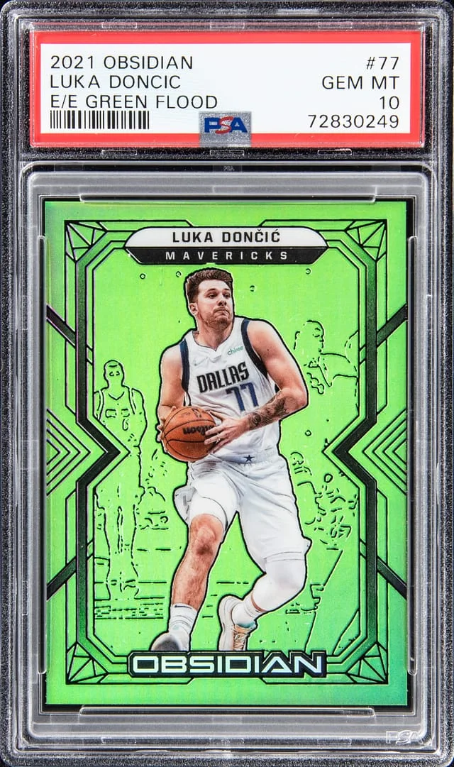 2021-22 Panini Obsidian Luka Doncic Electric Etch Green Flood #77 card image