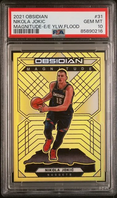 2021-22 Panini Obsidian Nikola Jokic Magnitude Electric Etch Yellow Flood #31 card image