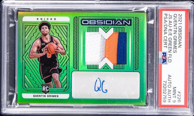 2021-22 Panini Obsidian Quentin Grimes Jersey Autograph Electric Etch Green Flood #226 card image
