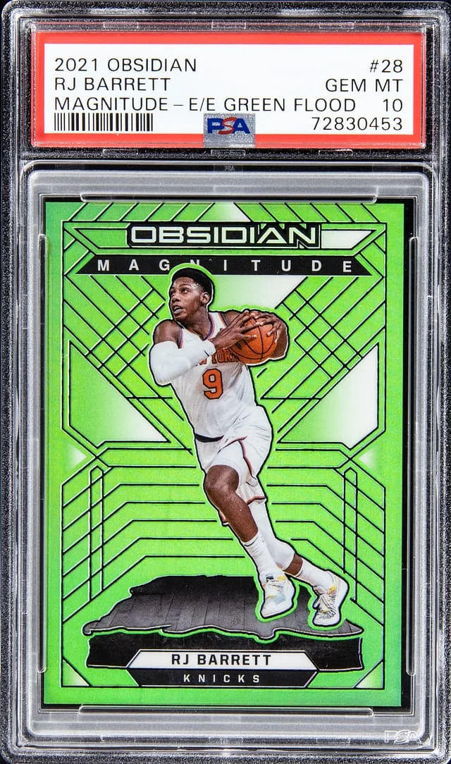 2021-22 Panini Obsidian RJ Barrett Magnitude Electric Etch Green Flood #28 card image
