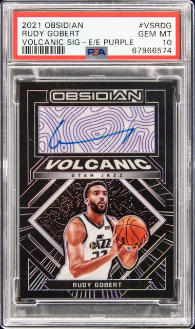 2021-22 Panini Obsidian Rudy Gobert Volcanic Signatures Electric Etch Purple #VS-RDG card image