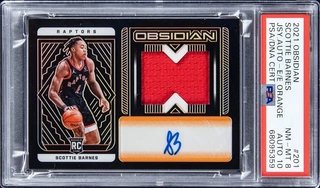 2021-22 Panini Obsidian Scottie Barnes Jersey Autograph Electric Etch Orange #201 card image