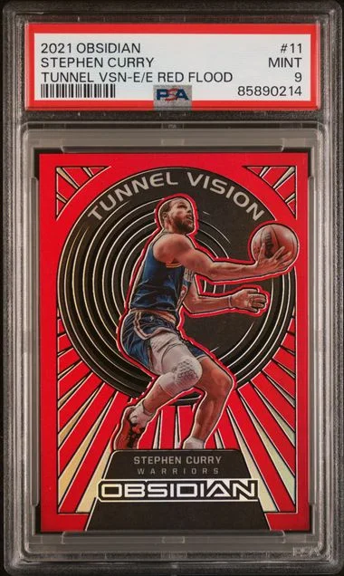 2021-22 Panini Obsidian Stephen Curry Tunnel Vision Electric Etch Red Flood #11 card image