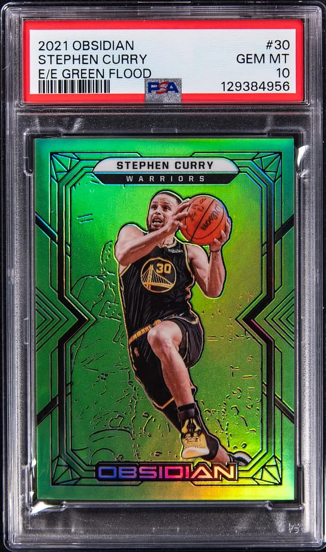 2021-22 Panini Obsidian Stephen Curry Electric Etch Green Flood #30 card image