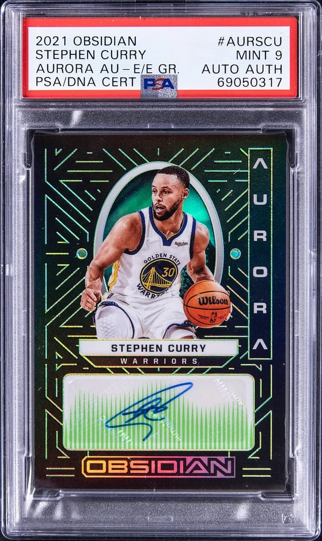 2021-22 Panini Obsidian Stephen Curry Aurora Electric Etch Green #AUR-SCU card image