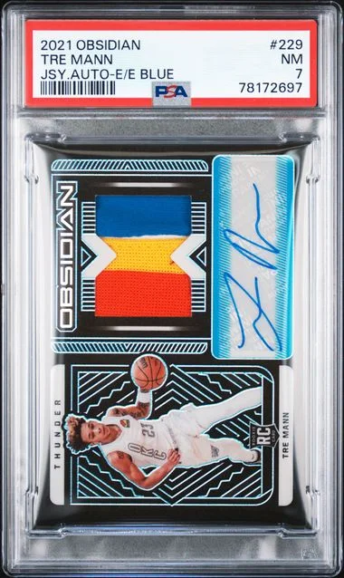 2021-22 Panini Obsidian Tre Mann Jersey Autograph-Electric Etch Blue #229 card image