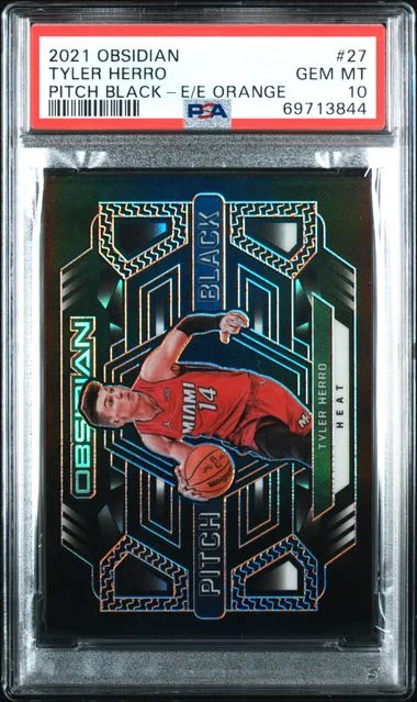 2021-22 Panini Obsidian Tyler Herro Pitch Black Electric Etch Orange #27 card image