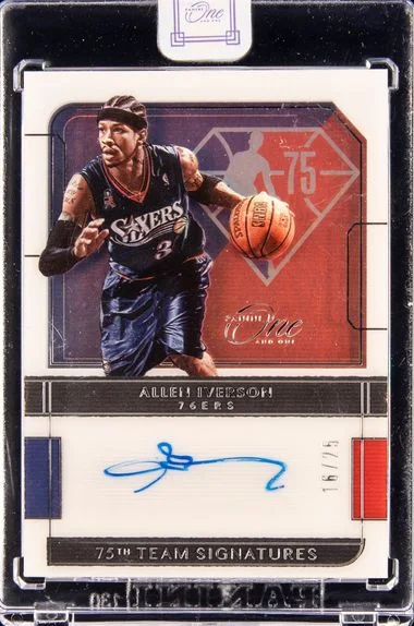 2021-22 Panini One and One Allen Iverson - Panini Encased 75th Team Signatures #75-AIV card image