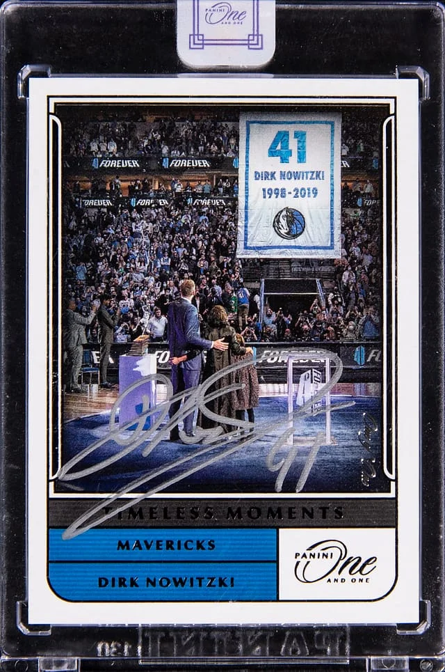 2021-22 Panini One and One Dirk Nowitzki Timeless Moments Autographs Black #TM-DNK card image