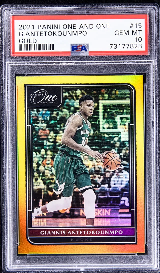 2021-22 Panini One and One Giannis Antetokounmpo Gold #15 card image