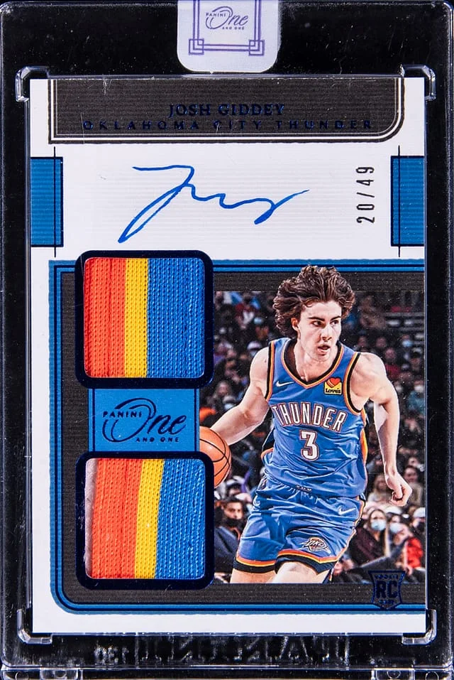 2021-22 Panini One and One Josh Giddey Dual Jersey Autographs Blue #RD-JGD card image