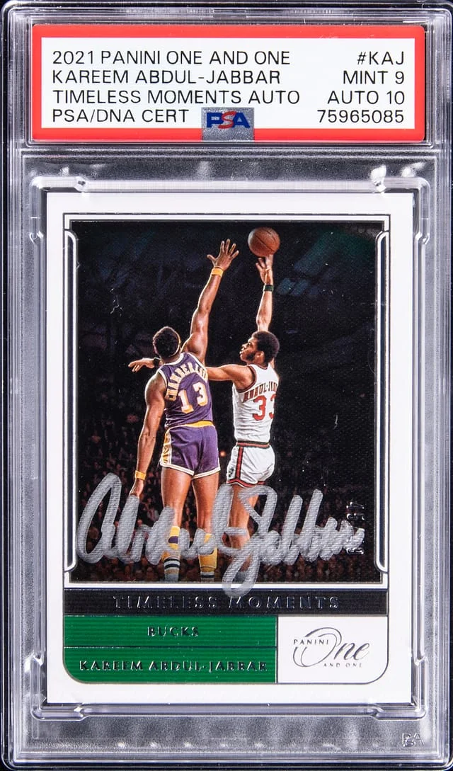 2021-22 Panini One and One Kareem Abdul-Jabbar Timeless Moments Autograph #TM-KAJ card image