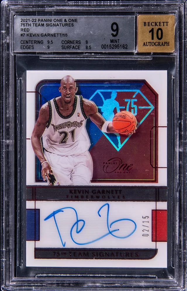 2021-22 Panini One and One Kevin Garnett 75th Team Signatures Red #7 card image