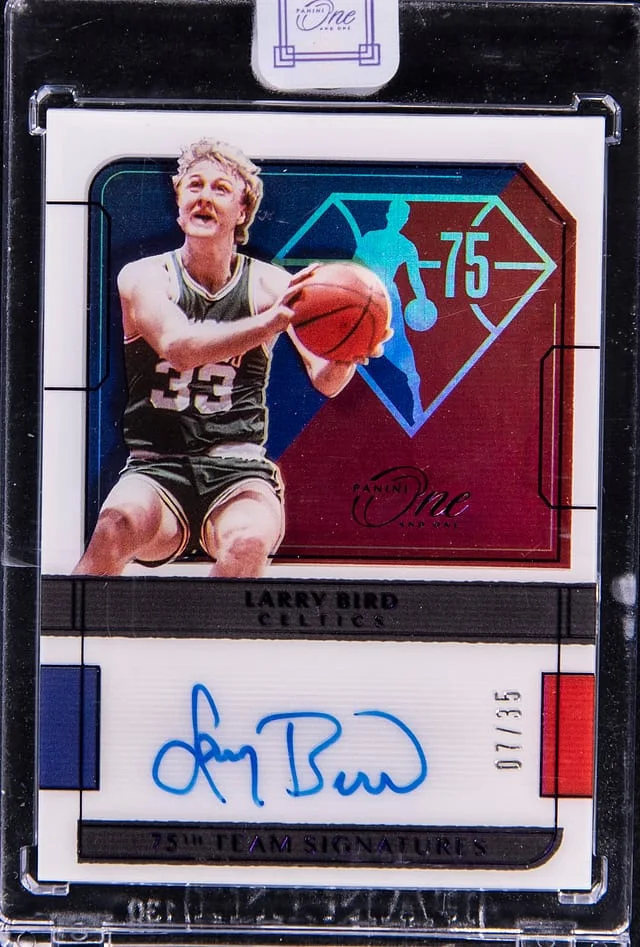 2021-22 Panini One and One Larry Bird 75th Purple #75-LBD card image