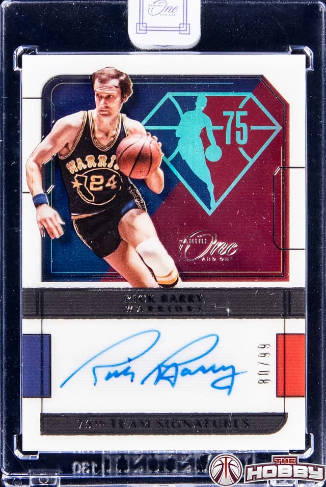 2021-22 Panini One and One Rick Barry 75th Team Signatures #75-RBY card image