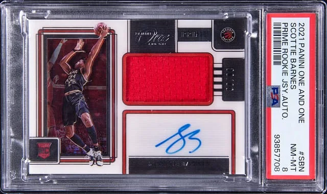 2021-22 Panini One and One Scottie Barnes Prime Jersey Autograph #SBN card image